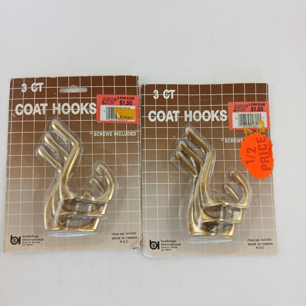 Vintage Metal Coat Hooks School Farmhouse Hat Tack Rack Double New NOS Bradshaw
